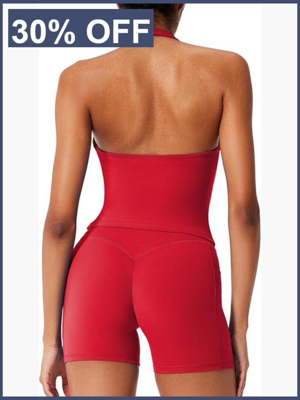 2 Piece Workout Set with Halter Tank and Scrunch Shorts